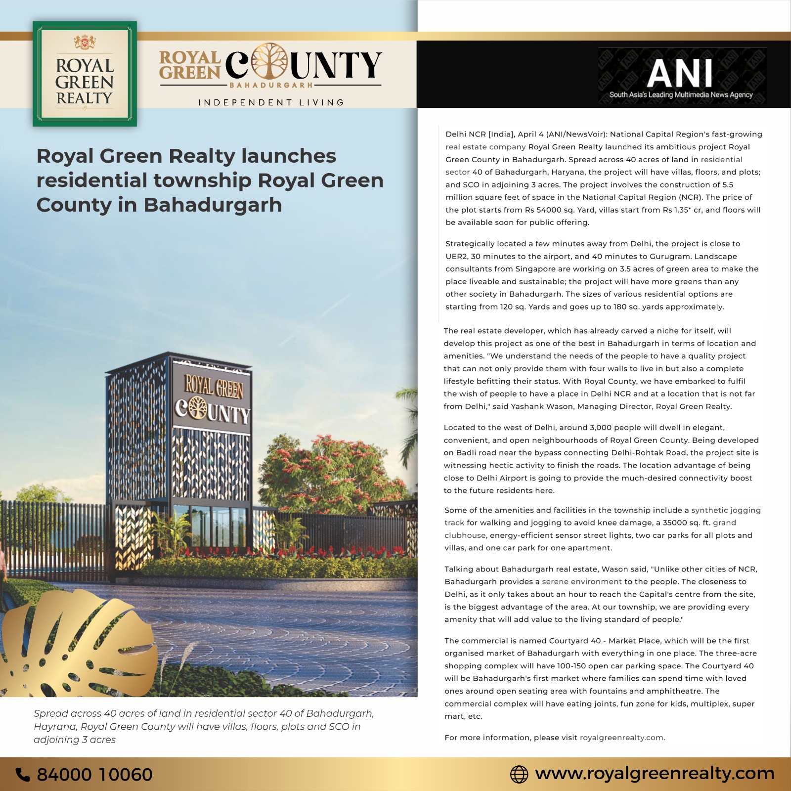 Royal Green Realty Launches residential township Royal Green County in Bahadurgarh