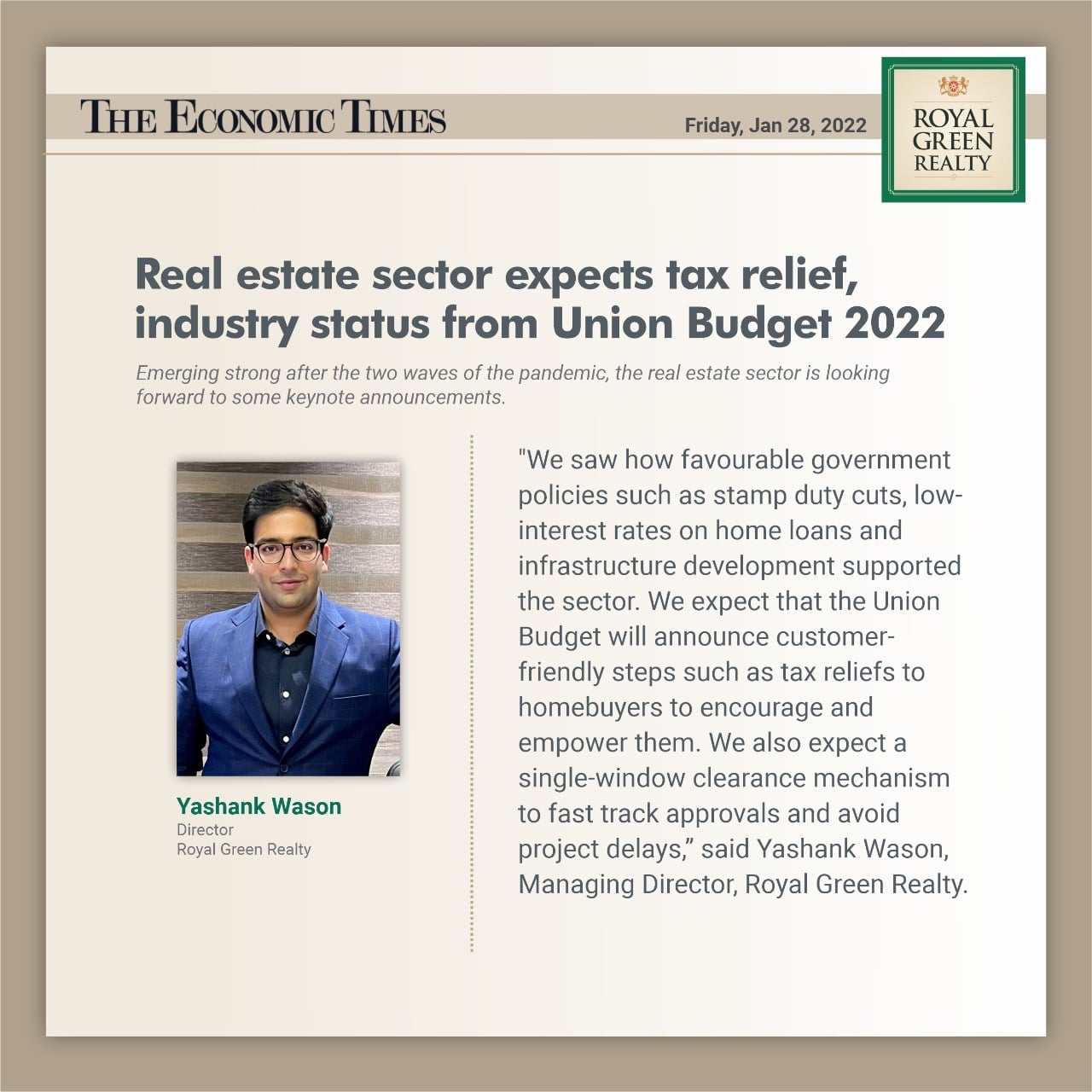 Real Estate sector expects tax relief industry status union budget 2022